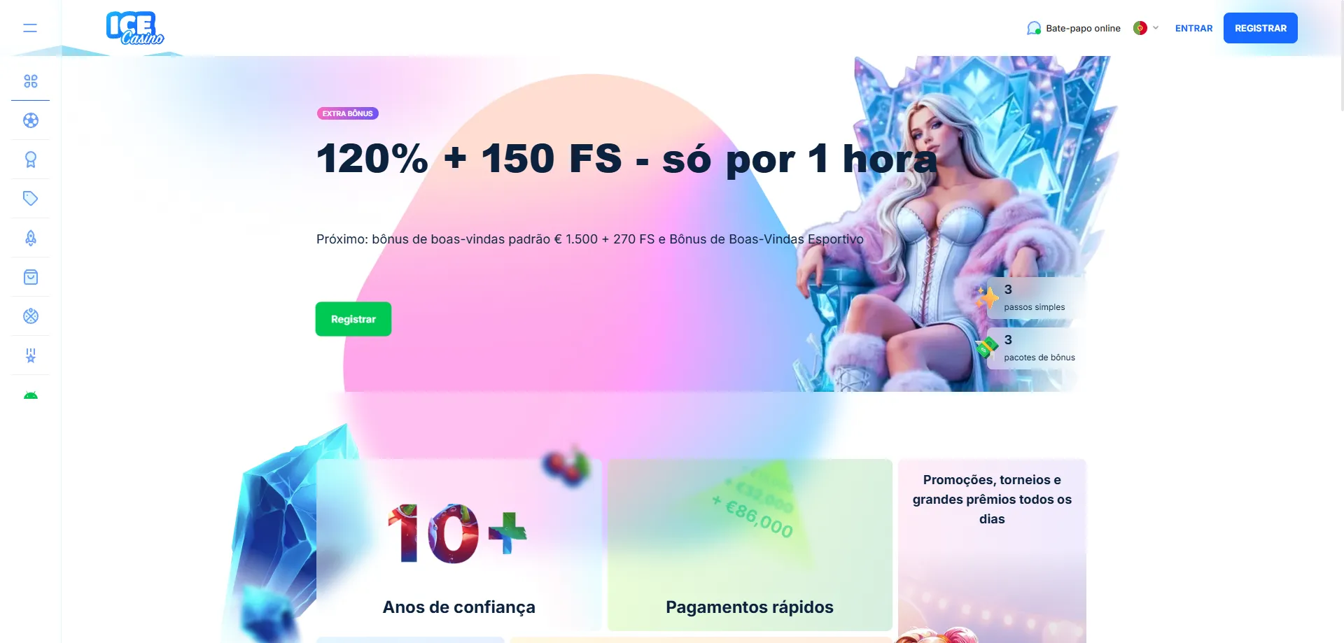 Lobby completo do ice casino com slots e jogos de cassino